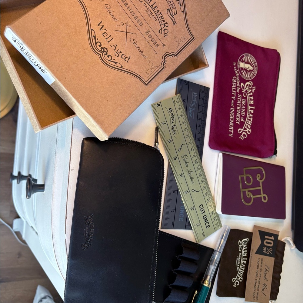 Galen Leather Pen Pouch, Brass Ruler, Motif Paper Clip, zipper bag & more